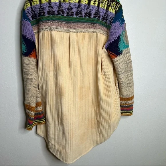 Anthropologie Pilcro Crochet Sleeve Multicolor Button Down Shacket Size M - Picture 6 of 16